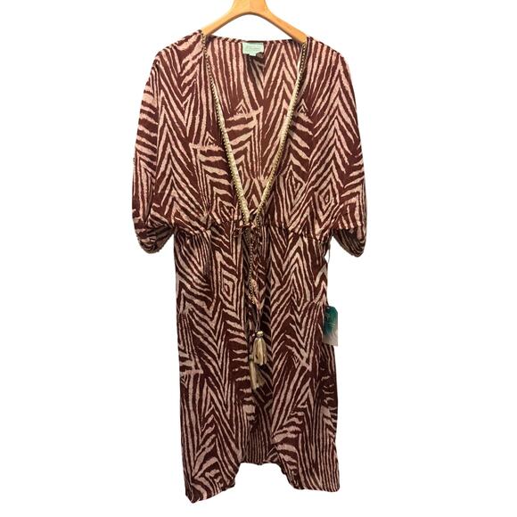 True Destinations Dresses & Skirts - True Destinations Dress L Women's Brown Zebra Print Tassel Cover Up Large NWT